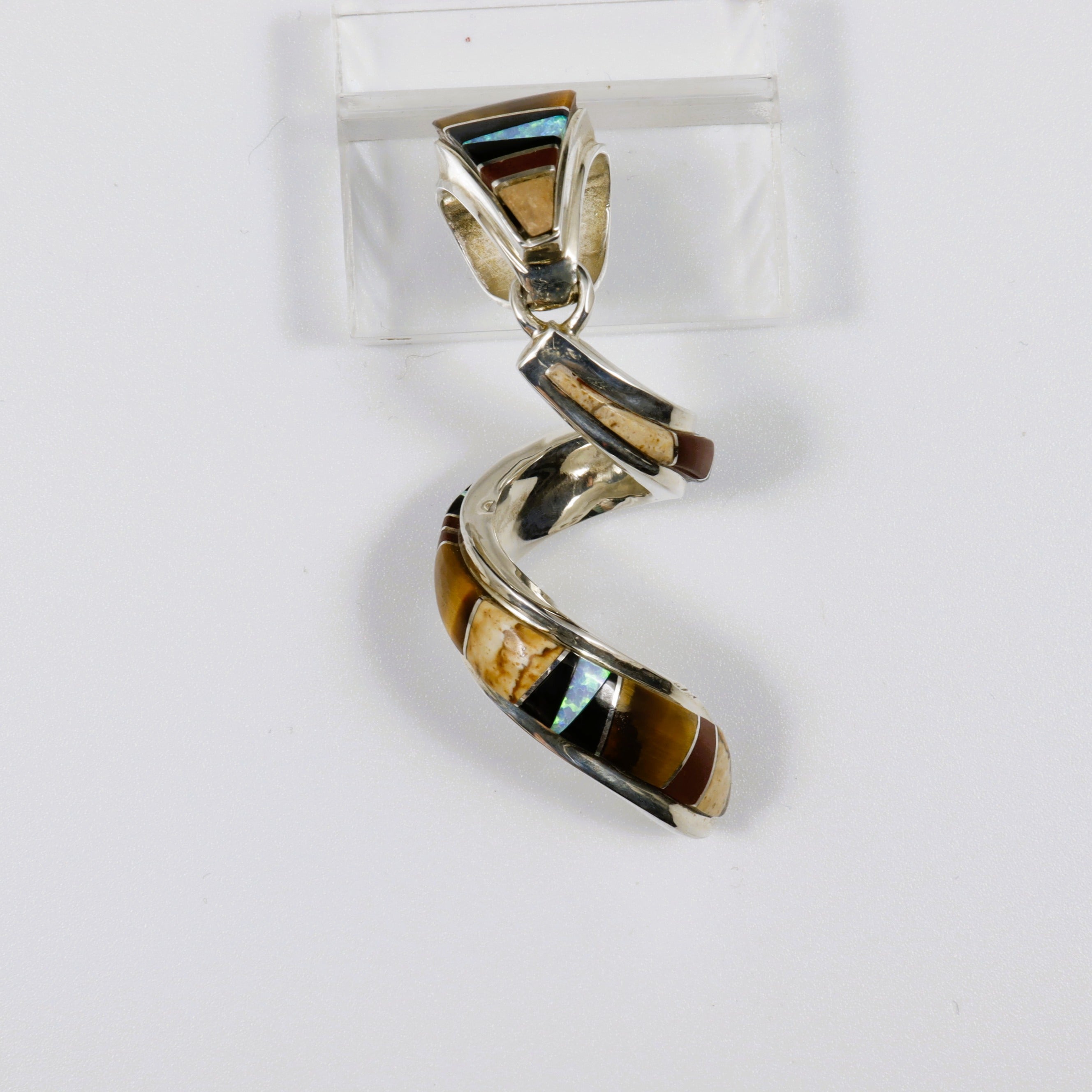 Calvin Begay Corkscrew Brown Inlay Pendant - Main Image